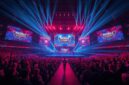Atmosfer megah panggung MSC 2026 Mobile Legends di Esports World Cup Riyadh yang dipenuhi penonton dan sorotan lampu spektakuler.