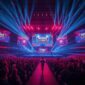 Atmosfer megah panggung MSC 2026 Mobile Legends di Esports World Cup Riyadh yang dipenuhi penonton dan sorotan lampu spektakuler.