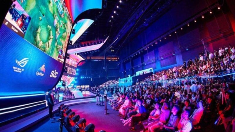 MSC 2026 Mobile Legends tournament stage in Riyadh Esports World Cup with pro players and audience