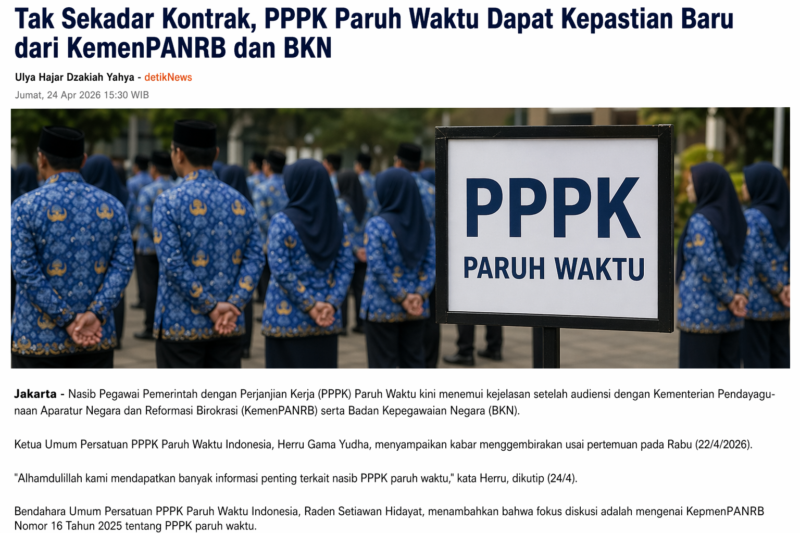 Teks Foto:
PPPK paruh waktu mengikuti apel bersama, sementara pemerintah melalui KemenPANRB dan BKN menyiapkan regulasi baru yang membuka peluang perpanjangan kontrak dan perubahan status menjadi PPPK penuh.