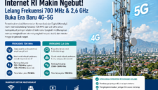 Ilustrasi menara BTS jaringan 4G dan 5G di kawasan perkotaan. Pemerintah melalui Kementerian Komunikasi dan Digital melelang frekuensi 700 MHz dan 2,6 GHz untuk mempercepat dan memperluas akses internet di seluruh Indonesia.