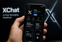 Teks Foto (Caption):
Tampilan aplikasi XChat di iPhone yang mulai viral di 2026, menawarkan fitur chat berbasis AI dengan keamanan end-to-end encryption serta integrasi platform X (Twitter).