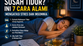 Ilustrasi suasana kamar nyaman dengan teknik relaksasi alami untuk membantu mengatasi stres dan insomnia agar tidur lebih nyenyak.