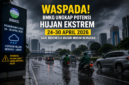 Teks Foto:
Sejumlah pengendara melintasi jalan saat hujan deras mengguyur kawasan perkotaan, mencerminkan potensi cuaca ekstrem di Indonesia pada periode 24–30 April 2026 berdasarkan prakiraan Badan Meteorologi, Klimatologi, dan Geofisika (BMKG).