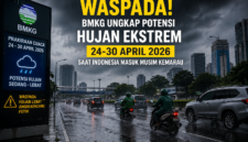 Teks Foto:
Sejumlah pengendara melintasi jalan saat hujan deras mengguyur kawasan perkotaan, mencerminkan potensi cuaca ekstrem di Indonesia pada periode 24–30 April 2026 berdasarkan prakiraan Badan Meteorologi, Klimatologi, dan Geofisika (BMKG).