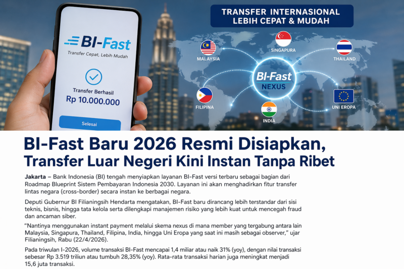 BI-Fast versi baru segera hadir dengan fitur transfer internasional instan, menghubungkan Indonesia ke berbagai negara seperti Singapura, Malaysia, hingga Uni Eropa dengan sistem cepat, aman, dan biaya lebih efisien.