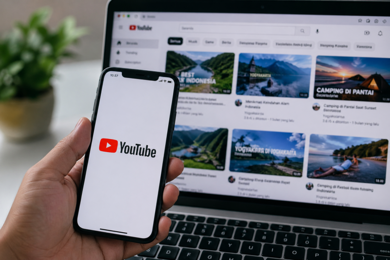Teks Foto:
Pengguna mengakses YouTube melalui smartphone, seiring uji coba fitur AI “Ask YouTube” yang mampu merangkum konten video menjadi informasi singkat dan interaktif.