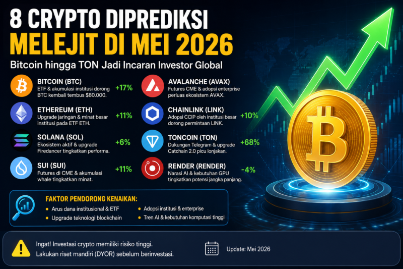 8 Crypto Diprediksi Melejit di Mei 2026
Bitcoin hingga TON Jadi Incaran Investor Global