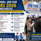 JADWAL JOB FAIR MEI 2026 RESMI DIBUKA
Ribuan lowongan kerja menanti fresh graduate dan umum di Jakarta, Boyolali, Semarang hingga berbagai kota besar lainnya. Siapkan CV terbaikmu dan raih peluang karier impian sekarang juga!