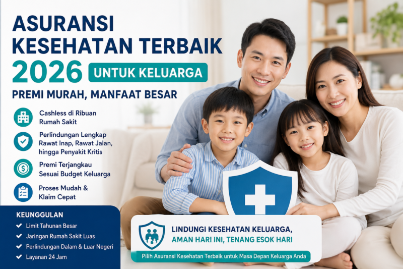 Teks Foto:
Asuransi kesehatan keluarga 2026 hadir dengan premi lebih terjangkau dan manfaat perlindungan yang semakin lengkap untuk rawat inap, penyakit kritis, hingga layanan cashless di rumah sakit.