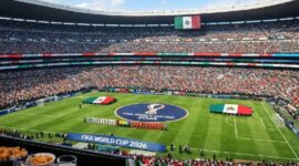 Suasana megah Stadion Azteca di Mexico City menjelang pembukaan Piala Dunia 2026. Turnamen sepak bola terbesar di dunia resmi digelar di tiga negara tuan rumah, yakni Meksiko, Kanada, dan Amerika Serikat, dengan laga pembuka menghadirkan Meksiko melawan Afrika Selatan pada 11 Juni 2026. (Foto: FIFA)