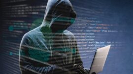 Ilustrasi hacker dengan layar kode komputer (paling menarik untuk CTR tinggi).