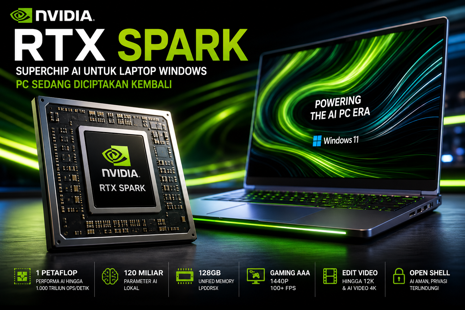Nvidia RTX Spark Resmi Meluncur, Superchip AI untuk Laptop Windows Siap ...