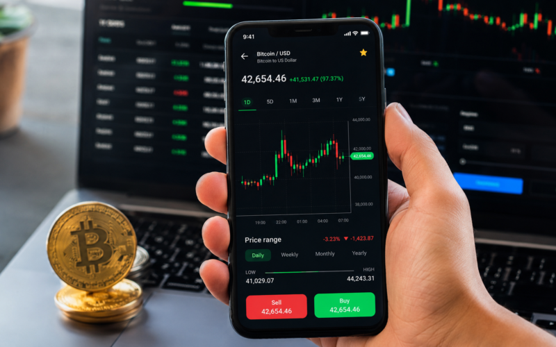 Ilustrasi aplikasi trading Bitcoin di smartphone dengan grafik pergerakan harga aset kripto, menjadi pilihan investor untuk memantau pasar dan melakukan transaksi secara real-time pada 2026.