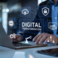 Ilustrasi transformasi digital 2026 yang menampilkan integrasi Artificial Intelligence (AI), cloud computing, cybersecurity, dan otomatisasi bisnis sebagai penggerak utama pertumbuhan perusahaan di era ekonomi digital.