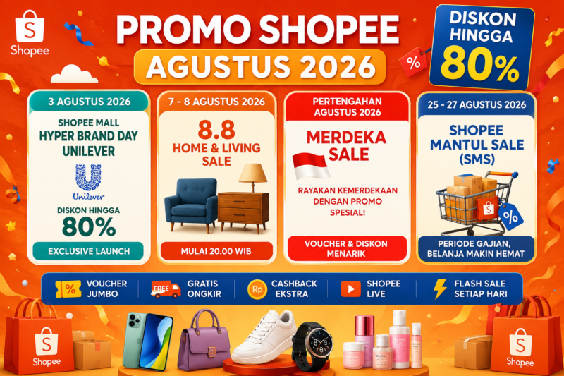 PROMO SHOPEE AGUSTUS 2026 : Diskon Hingga 80% • Voucher Jumbo • Gratis Ongkir