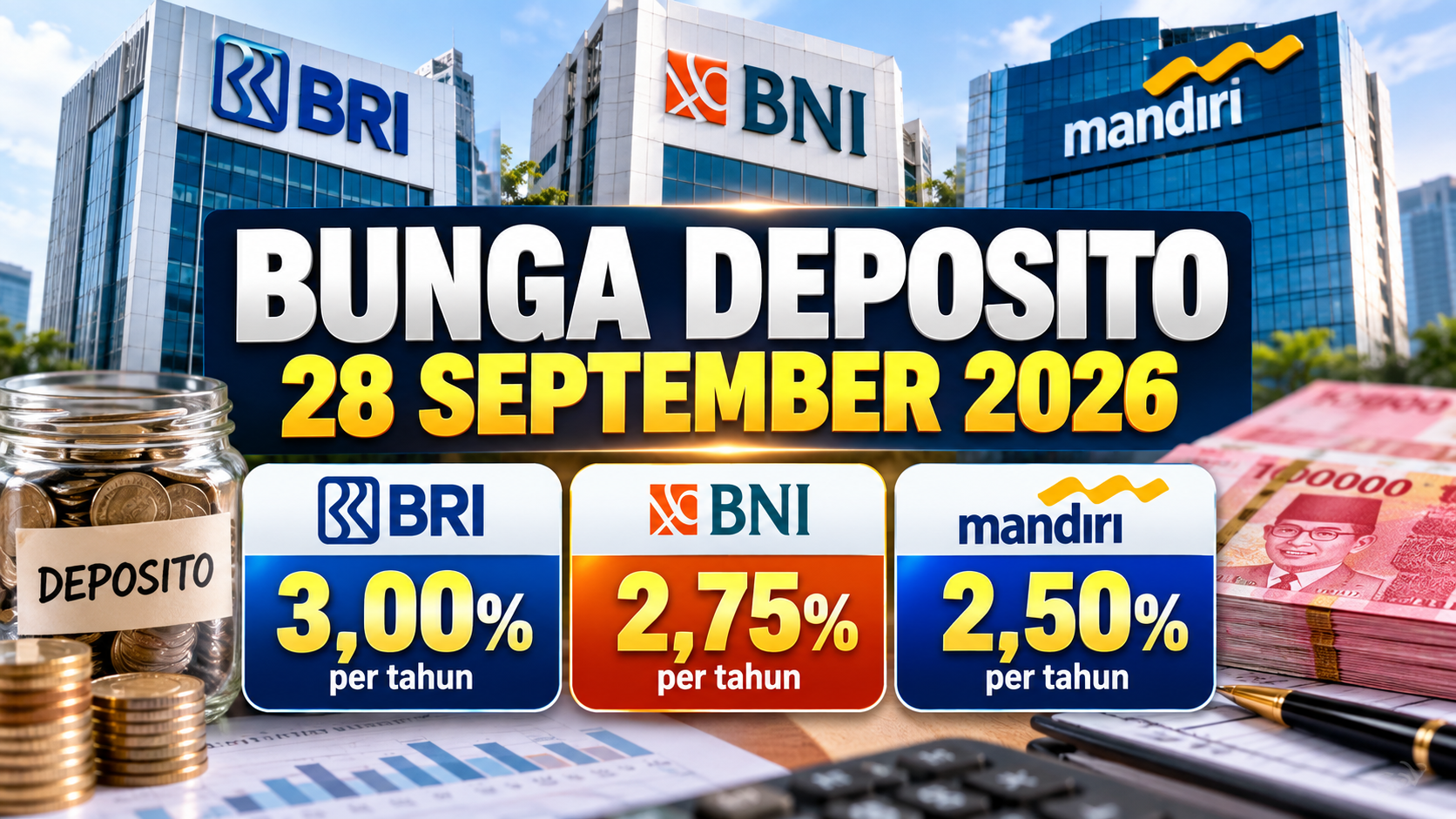 Bunga Deposito BRI, BNI dan Mandiri 28 September 2026, Cek yang ...